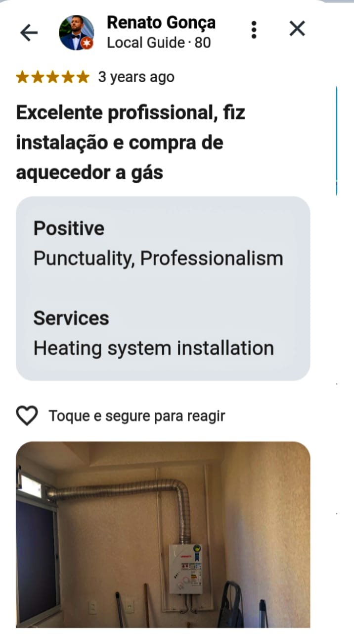 Com 22 anos de experiência no mercado, a TecDaniel´s - Soluções em Aquecedores é referência em aquecedores a gás. Somos assistência técnica Rinnai e atendemos todas as marcas do setor, integrando a rede autorizada da Lorenzetti, Komeco e Rheem. Nosso compromisso é oferecer um serviço de alta qualidade e confiança, sempre em conformidade com os rigorosos padrões da Naturgy.  Nosso portfólio de serviços inclui venda e conserto de aquecedores a gás, conversão de fogões, cooktops e fornos para gás GLP ou gás natural, substituição de tubulações de gás, testes de estanqueidade e aplicação de resina.  Funcionários Experientes A TecDaniels conta com uma equipe de profissionais qualificados e treinados constantemente para achar a solução perfeita para os nossos clientes.  Equipamentos de Ponta Trabalhamos com equipamentos da mais alta qualidade, garantindo sempre o melhor serviço para a sua residência ou empresa.  Excelentes Preços Preços justos que cabem no seu bolso.  Assistência Técnica Somos assistência Técnica Rinnai e autorizada das principais marcas do mercado: Lorenzetti, Komeco e Rheem. Atuamos rigorosamente seguindo os padrões impostos pela Naturgy.